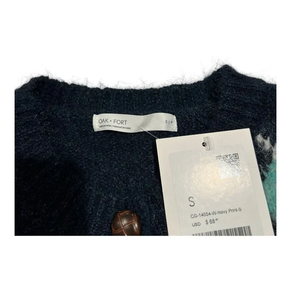 OAK‎ + FORT Cozy Knit Oversized Cardigan Women's CG-14554-W-Navy Print-S NWT $68